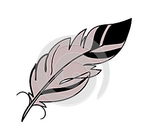 Simple linear clipart feather, boho tattoo, magic amulet for a witch. Element for vintage design and witchcraft. Flat