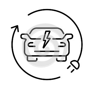 A simple linear icon of an electric car or a car charging station