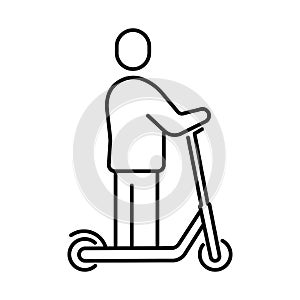 A simple linear icon of a person on a scooter
