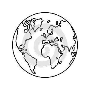 A simple linear world map icon with an editable stroke.