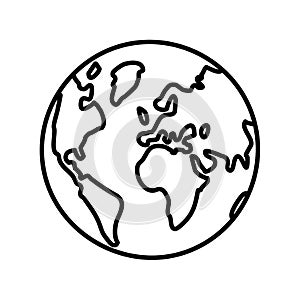 A simple linear world map icon with an editable stroke.