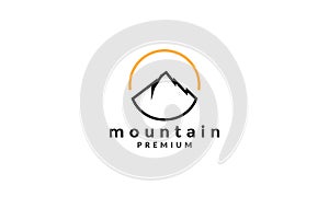 Simple lines colorful mountain with sunset logo symbol vector icon illustration graphic design