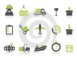 Simple logistics and shipping icons green series