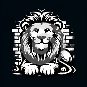 A simple logo design of charming and cute lion, with banksy art, no background, black and white colors, t-shirt prints