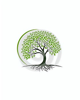 Simple logo design concept of green tree on white background