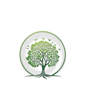 Simple logo design concept of green tree on white background