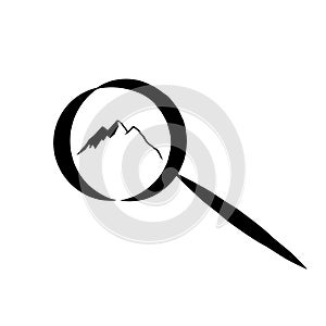 Simple logo with mountain in magnify on white background