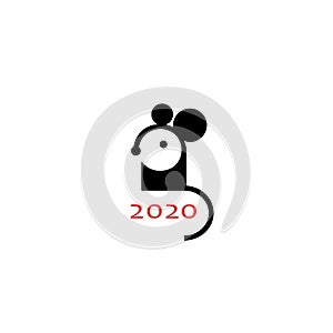 Simple logo Mouse symbol of 2020 year. Chinese animal zodiac new year greeting card. Cute mice icon design.