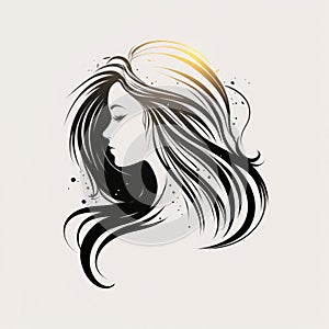 simple logo of side face beautiful girl beautiful long hair generative AI