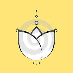 Simple Lotus flower icon with lines and dots, black and white. Vector design for spa, yoga, business, relax EPS 10