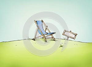 Simple lounger on green area with signboard