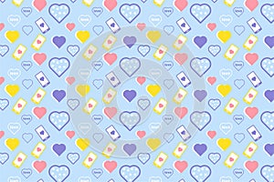 Simple love pattern vector with abstract colorful heart-shaped on a blue background. Valentineâ€™s love pattern design for