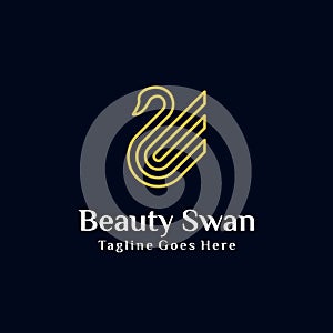 Simple luxury golden Swan logo with line art concept design illustration. can be used for beauty industry, cosmetics, salon