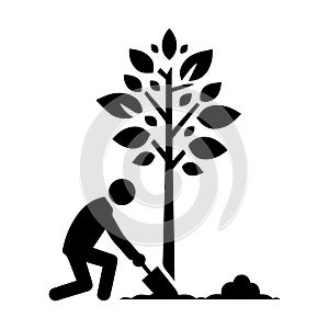 Simple Man Planting Tree Modern Logo And Illustration.