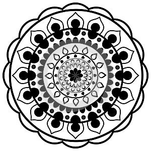 Simple mandala art with flower, dots and curve