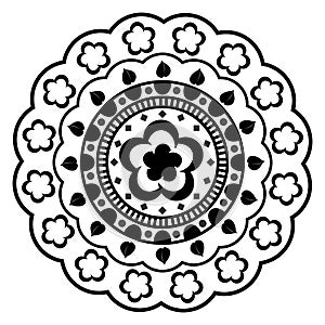 Simple mandala art with flower, leaf, square and curve