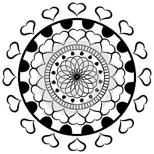 Simple mandala art with heart shape, leaf and curve