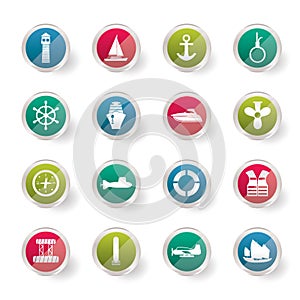 Simple Marine, Sailing and Sea Icons over colored background