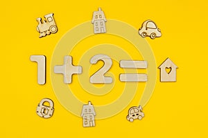 A simple mathematical example for children on a yellow background