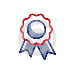 Simple medal badge with round emblem and ribbons. Can be used at sporting events, awards ceremonies, academic achievements, as a