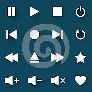 Simple media player icons on dark blue background