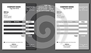 Simple,minimal invoice design.Black & white clean invoice template