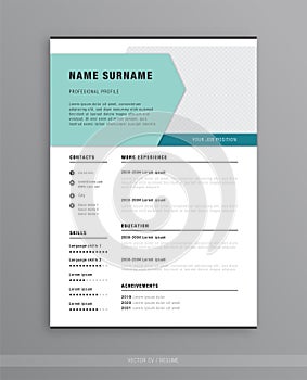 simple minimal vector cv resume template layout. aesthetic modern curriculum vitae design on white background for print.