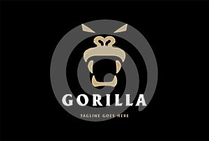 Simple Minimalist Angry Roaring Gorilla Monkey Ape Face Logo Design Vector