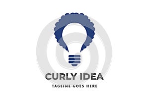 Simple Minimalist Clever Curly Hair with Lamp Light Bulb for Smart Idea Innovation Logo Design Vector