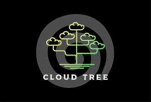 Simple Minimalist Cloud Tree for Storage or Electric Technology Logo Design