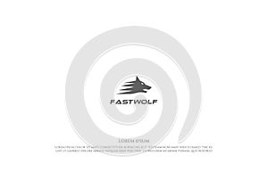Simple Minimalist Fast Speed Wolf Dog Head Logo Design Vector