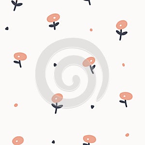Simple minimalist floral seamless pattern in black and pastel pink