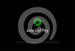 Simple Minimalist Frog Toad Greenback with Lotus Lily Leaf Logo Design