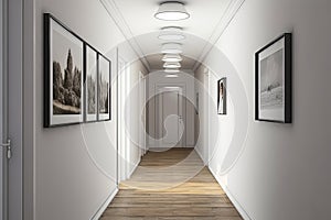 Simple minimalist gallery setup with photo frames at a corridor
