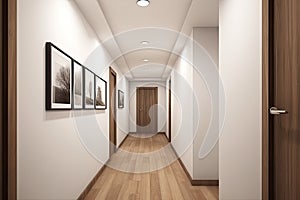 Simple minimalist gallery setup with photo frames at a corridor