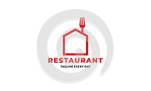 Simple minimalist  line restaurant food fork  logo design icon