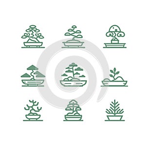 Simple Minimalist Linear Icons Set of Bonsai Trees