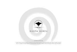 Simple Minimalist Manta Ray or Sting Ray Silhouette Logo Design Vector