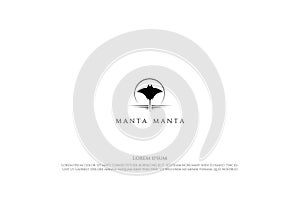 Simple Minimalist Manta Ray or Sting Ray Silhouette Logo Design Vector photo