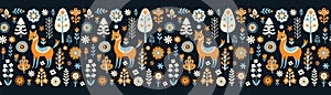 Simple minimalist Scandinavian seamless pattern with fox, forest and flowers