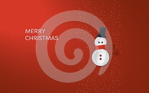 Simple, minimalistic Christmas card vector template. Cute adorable snowman made of buttons on red background.