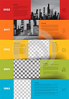 Simple minimalistic color stripe steps with photo placeholders timeline template
