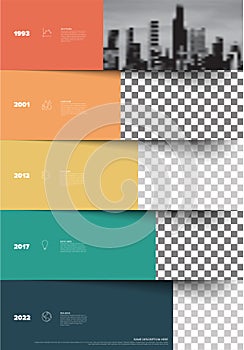 Simple minimalistic horizontal stripe rows steps with photo placeholders timeline template