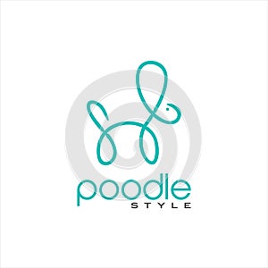 Simple modern blue line poodle dog pet care logo design
