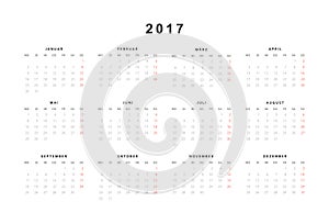 Simple modern calendar 2017 in German.