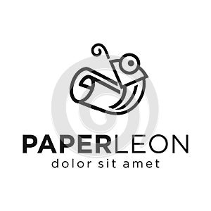 Simple modern Chameleon paper roll logo Line Art Style design Vector Graphic Stock Illustration of camouflage animal reptile