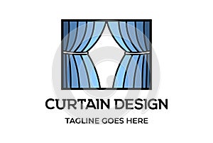 Simple Modern Curtain Drape Window Logo Design Vector