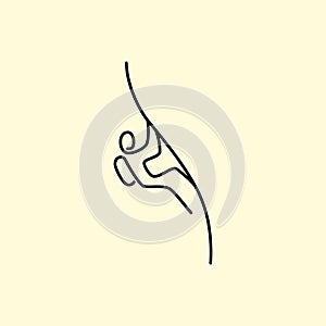 Simple modern line art, outline Rock climbing logo design vector template illustration. rock climber, adventure symbol icon
