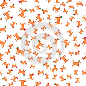 Simple modern Seamless pattern with orange broun dog. Flat pattern. The template for the cover fabric, books. Modern design for