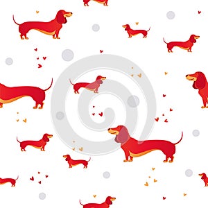 Seamless pattern with red dog and heart